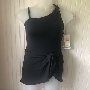 COCO REEF Retail $142 Rosaline Tummy Control Sarong One-Piece Black Size 8/32C